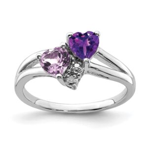 IceCarats 925 Sterling Silver Purple Amethyst Pink Quartz Diamond Heart Love Ring size 7