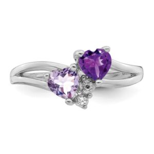 IceCarats 925 Sterling Silver Purple Amethyst Pink Quartz Diamond Heart Love Ring size 7