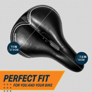 Bikeroo Bike Seat for Women - Soft Padded 7.5" Wide Bicycle Seat Replacement for MTB Mountain, Schwinn, BMX, Peloton, Ebike, Stationary Exercise Bike - Memory Foam Bike Saddle