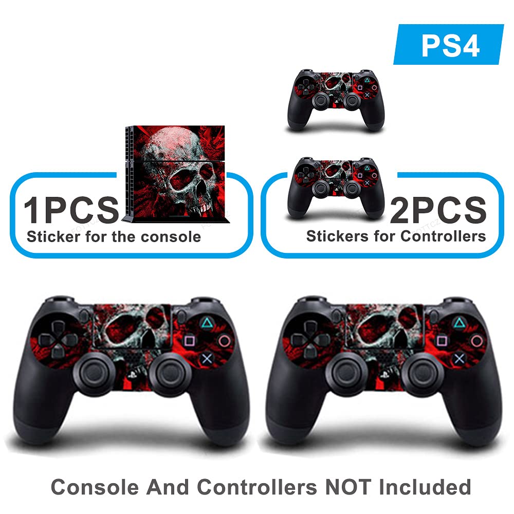 FOTTCZ Whole Body Vinyl Skin Sticker Decal Cover for PS4 Console and 2PCS Controllers Skins Ferocious Skull