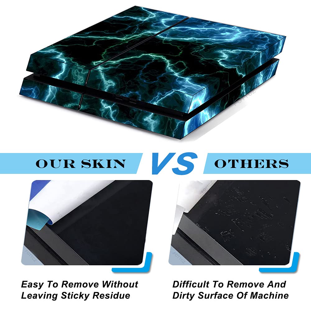 FOTTCZ Whole Body Vinyl Skin Sticker Decal Cover for PS4 Console and 2PCS Controllers Skins Cyan Lighting