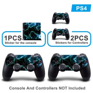 FOTTCZ Whole Body Vinyl Skin Sticker Decal Cover for PS4 Console and 2PCS Controllers Skins Cyan Lighting