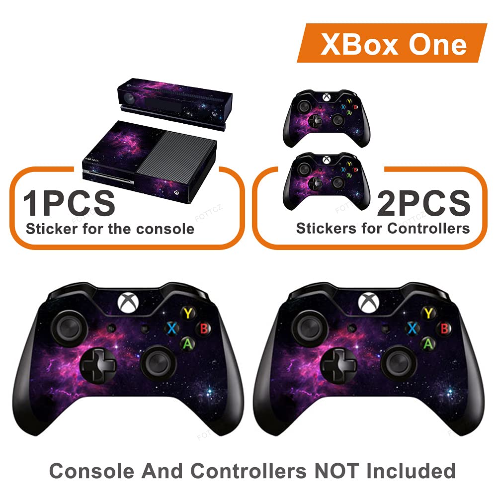 FOTTCZ Whole Body Vinyl Skin Sticker Decal Cover for Microsoft Xbox One Console Black&Purple Galaxy Nebular