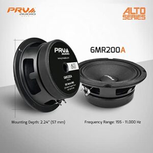 PRV AUDIO 6.5 Inch Shallow Midrange Speaker, 6MR200A, 200 Watts, 8 Ohm Shallow Mount Car Audio Slim Speaker, 1.5 in Voice Coil, Compact for Doors (Single)