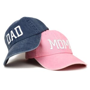 Trendy Apparel Shop Capital Mom and Dad Pigment Dyed Couple 2 Pc Cap Set - PINK - NAVY