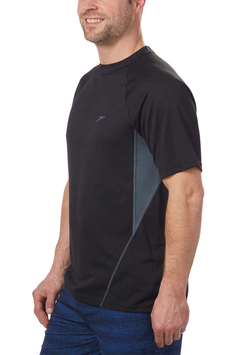 Speedo Men's Fitness UV Protection Rashguard Swim Shirt (Small, Speedo Black)