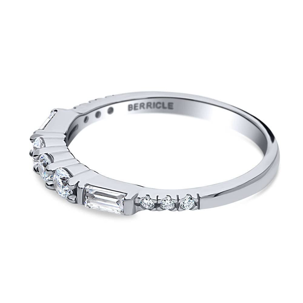 BERRICLE Sterling Silver Art Deco Wedding Rings Pave Set Cubic Zirconia CZ Anniversary Half Eternity Ring for Women, Rhodium Plated Size 7