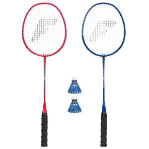 franklin sports 2 player badminton replacement set - 2 badminton racquets and 2 shuttlecocks - adults and kids backyard game - red, blue, stars, one size