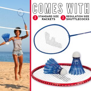 Franklin Sports 2 Player Badminton Replacement Set - 2 Badminton Racquets and 2 Shuttlecocks - Adults and Kids Backyard Game - Red, Blue, Stars, One Size