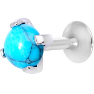 body candy 16g 1/4" turquoise stainless steel internally threaded labret stud monroe lip ring tragus 6mm