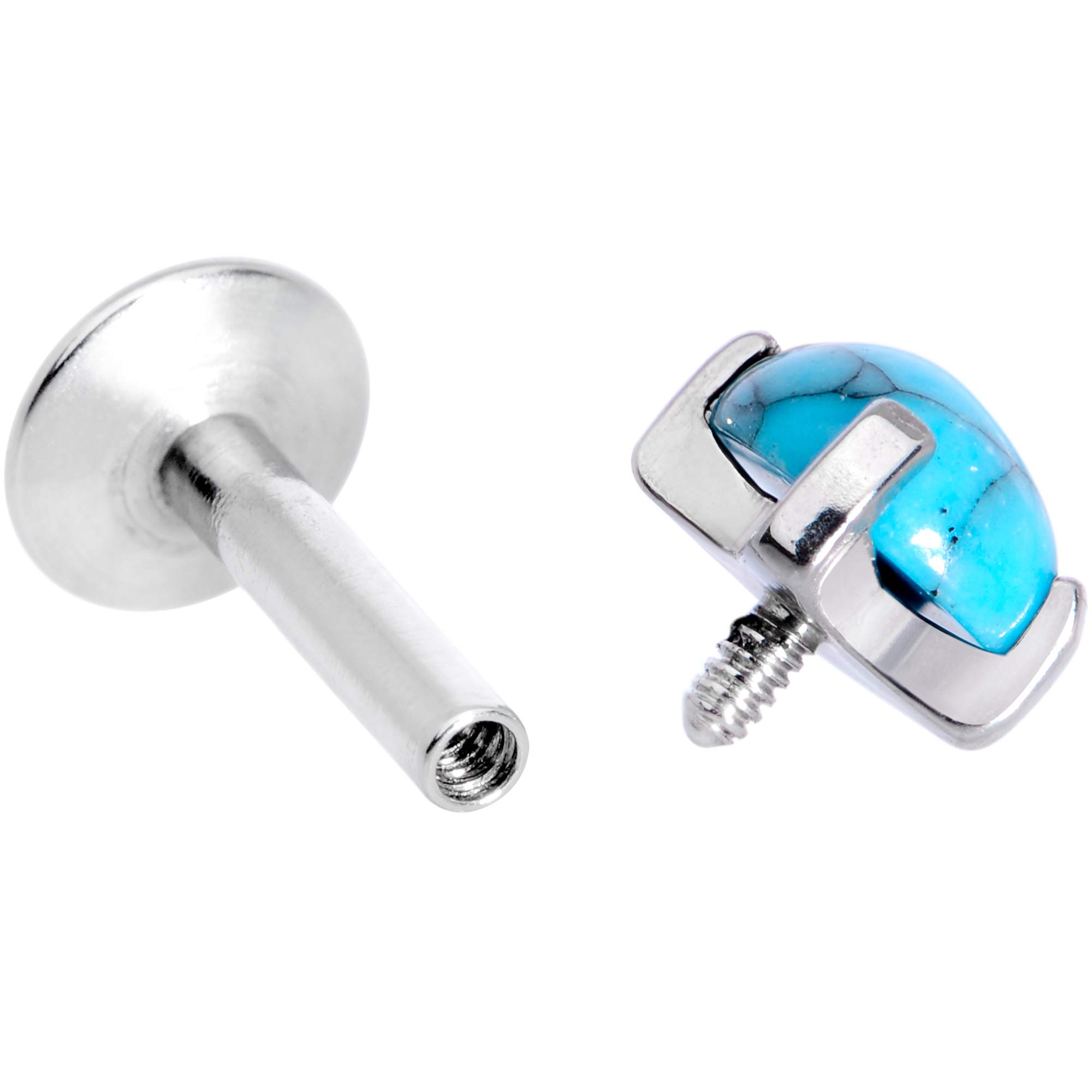 Body Candy 16G 1/4" Turquoise Stainless Steel Internally Threaded Labret Stud Monroe Lip Ring Tragus 6mm