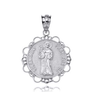 Sterling Silver Round Saint Anthony Patron of Lost Articles Catholic Medal Pendant