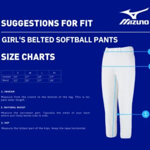 Mizuno Girls Youth Belted Low Rise Fastpitch Softball Pant, , Youth X-Large,Red