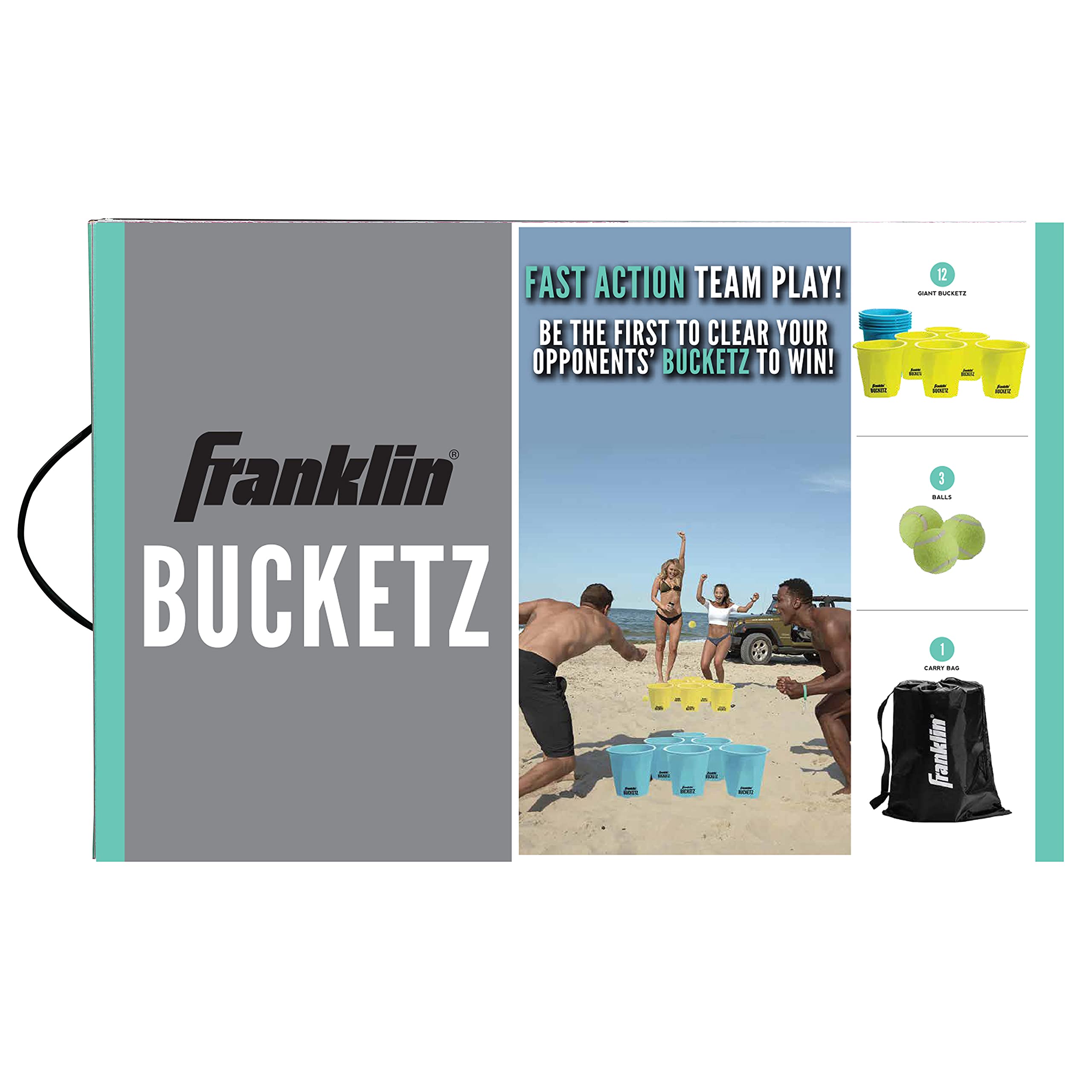 Franklin Sports Bucketz Pong Game – Perfect Tailgate Game and Beach Game – Pong Set Includes 12 Buckets, 3 Balls, and a Carry Case