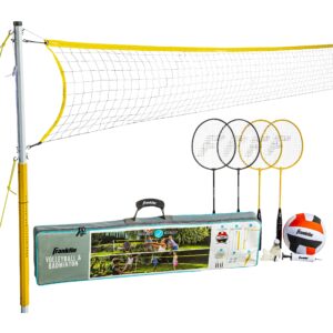 franklin sports family volleyball & badminton combo set - portable backyard + beach volleyball + badminton net - volleyball, rackets & birdie included - family