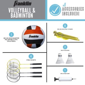 Franklin Sports Family Volleyball & Badminton Combo Set - Portable Backyard + Beach Volleyball + Badminton Net - Volleyball, Rackets & Birdie Included - Family