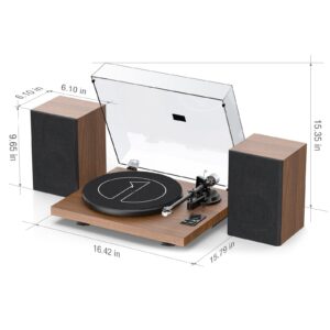 1 by ONE Bluetooth Turntable HiFi System with 36 Watt Bookshelf Speakers, Patend Designed Vinyl Record Player with Magnetic Cartridge, Bluetooth Playback and Auto Off