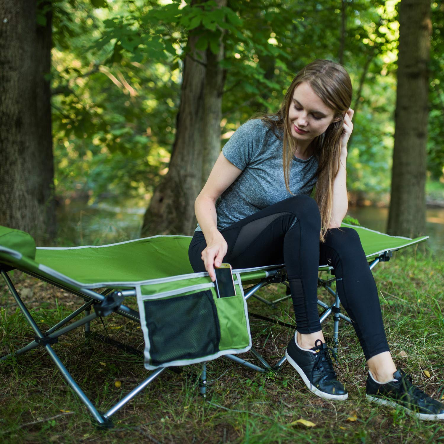 Alpcour Folding Camping Cot – Deluxe Collapsible Single Person Bed in a Bag w/Pillow for Indoor & Outdoor Use – Ultra Lightweight, Comfortable, Heavy Duty Design Holds Adults & Kids Up to 300 Lbs