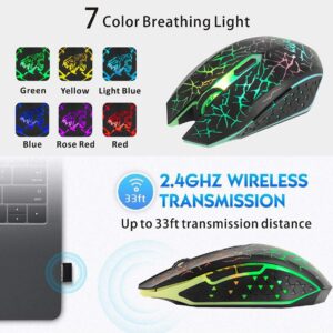 Uciefy Q8 Wireless Gaming Computer Mouse, 2.4GHz USB Optical Rechargeable Ergonomic LED Wireless Silent Mouse, 3 Adjustable DPI, 6 Buttons, Compatible with PC, Laptop, Notebook, Desktop (Black)