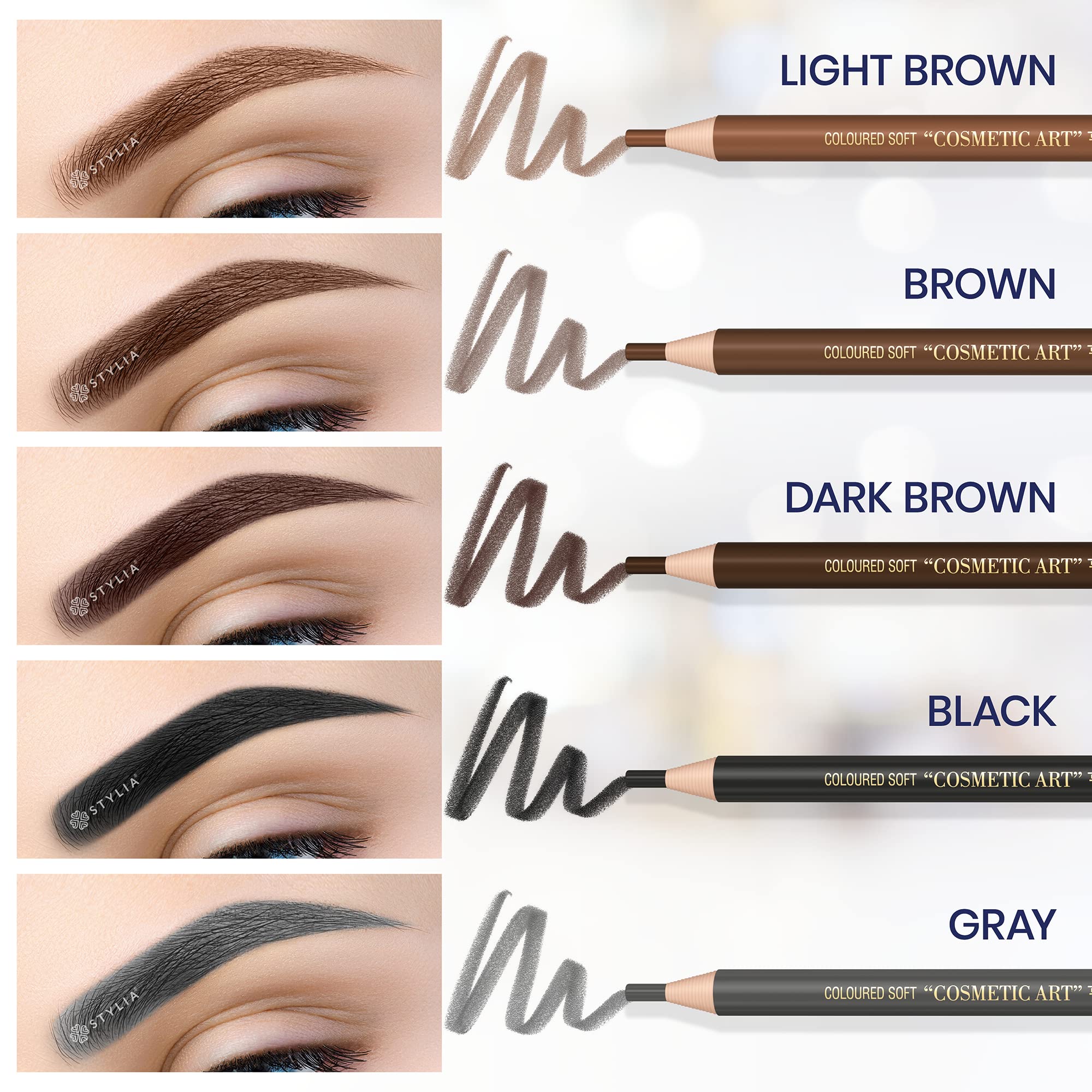 Stylia Eyebrow Pencil Set (12 Pieces - Dark Brown), Eyebrow Pencil, Eye Brow Pencils for Women Makeup, Microblading Long Lasting Eyebrow Pencil Liners for Marking, Filling And Outlining Eyebrow