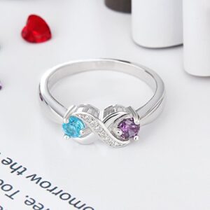 Personalized Infinity Mothers Ring with 2 Round Simulated Birthstones Engagement Promise Rings for Women (10)