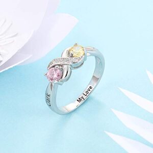 Personalized Infinity Mothers Ring with 2 Round Simulated Birthstones Engagement Promise Rings for Women (10)