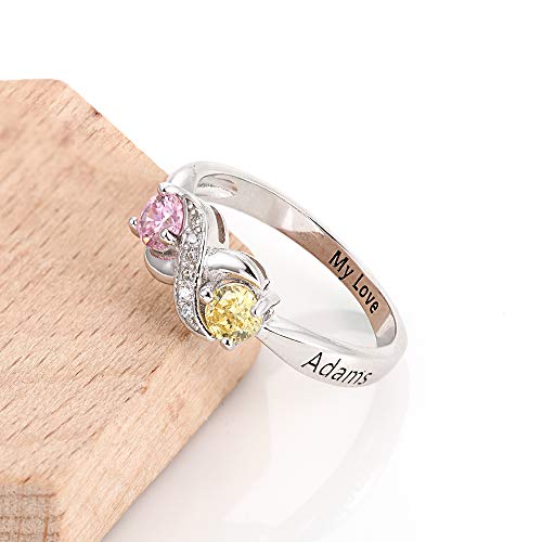 Personalized Infinity Mothers Ring with 2 Round Simulated Birthstones Engagement Promise Rings for Women (10)