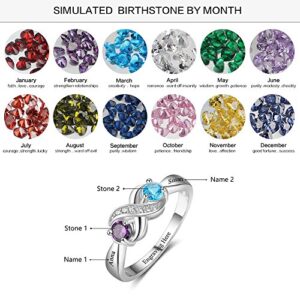 Personalized Infinity Mothers Ring with 2 Round Simulated Birthstones Engagement Promise Rings for Women (10)