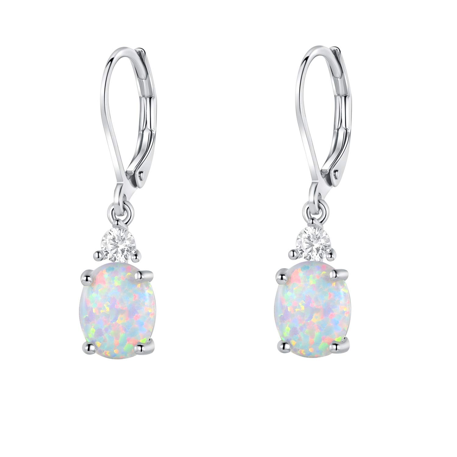 18K White Gold Plated Created Opal and Cubic Zirconia Dangle Earrings for Women