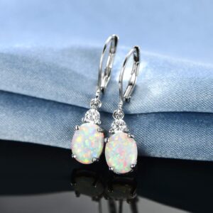 18K White Gold Plated Created Opal and Cubic Zirconia Dangle Earrings for Women