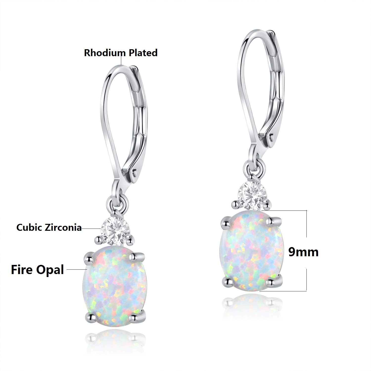 18K White Gold Plated Created Opal and Cubic Zirconia Dangle Earrings for Women