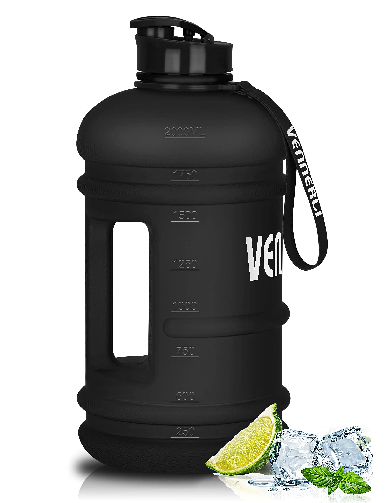 VENNERLI Half Gallon Water Bottle 2.2L Large Sports Water Bottle with Handle 74oz BPA-free Reusable Plastic Water Jugs Leakproof Hydro Bottle for Gym Yoga Travel Camping Cycling Outdoor Sports