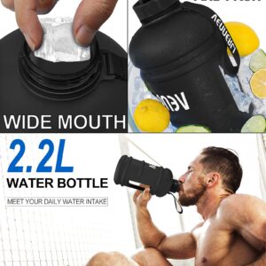 VENNERLI Half Gallon Water Bottle 2.2L Large Sports Water Bottle with Handle 74oz BPA-free Reusable Plastic Water Jugs Leakproof Hydro Bottle for Gym Yoga Travel Camping Cycling Outdoor Sports