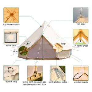 PlayDo 5M/16.4ft Waterproof Cotton Canvas Wall Tent Bell Yurt with Stove Flue Kit for 6-8 Person Camping Hiking Hunting Festival Party