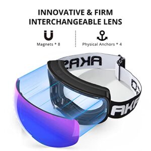 AKASO OTG Ski Goggles, Snowboard Goggles, Mag-Pro Magnetic Interchangeable Lenses, Anti-Fog, 100% UV Protection, Helmet Compatible, Snow Goggles for Men & Women