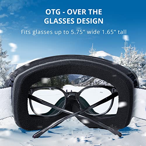 AKASO OTG Ski Goggles, Snowboard Goggles, Mag-Pro Magnetic Interchangeable Lenses, Anti-Fog, 100% UV Protection, Helmet Compatible, Snow Goggles for Men & Women