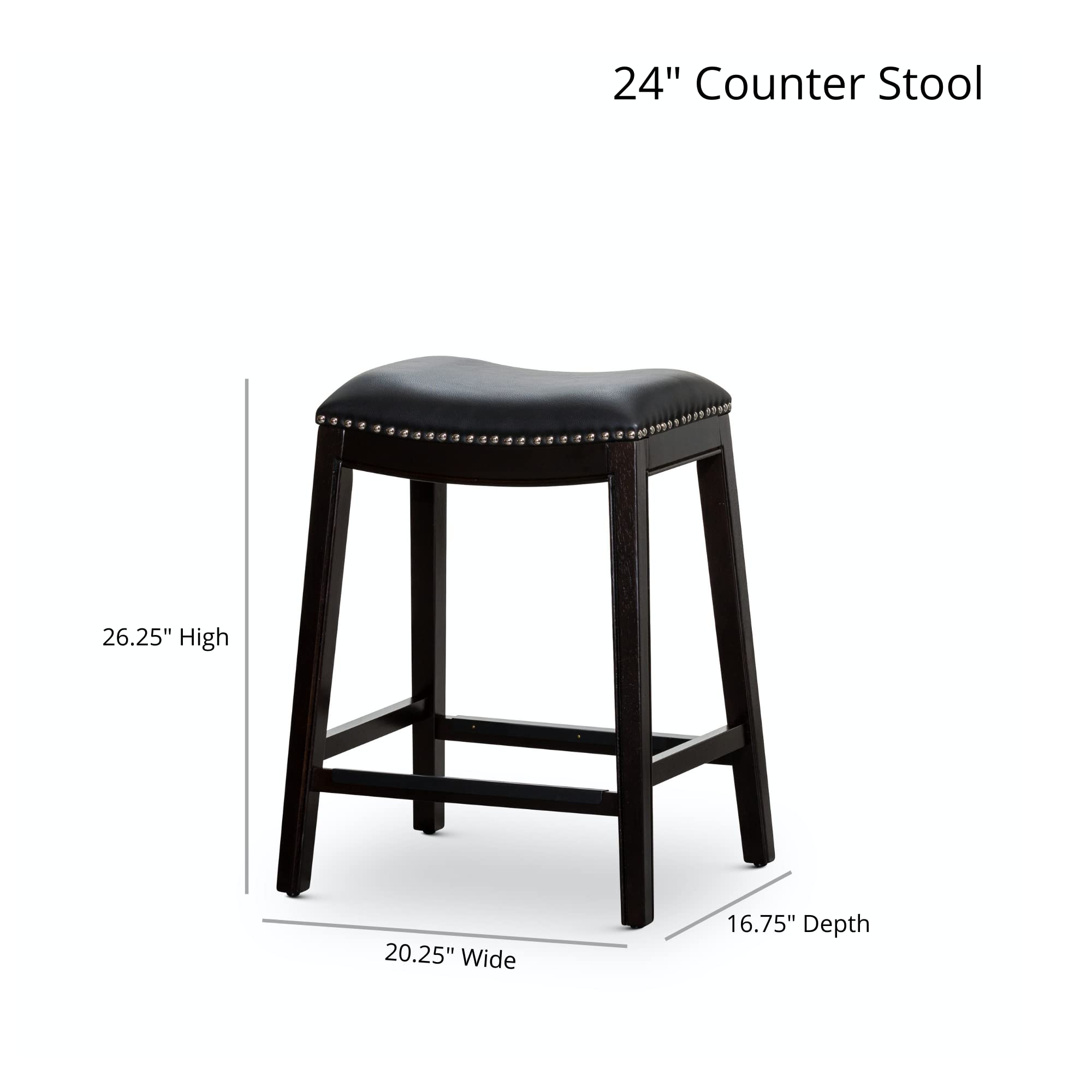 DTY Indoor Living Durango Bonded Leather Saddle Stool, 24” Counter Stool, Espresso Finish, Black Leather Seat