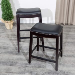 DTY Indoor Living Durango Bonded Leather Saddle Stool, 24” Counter Stool, Espresso Finish, Black Leather Seat