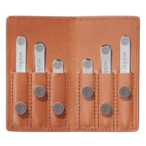 Würkin Stiffs Assorted Power Stays Magnet Collar Stay Travel Set | Tan Leather Wallet Case | Gift for Men | Seen on Shark Tank