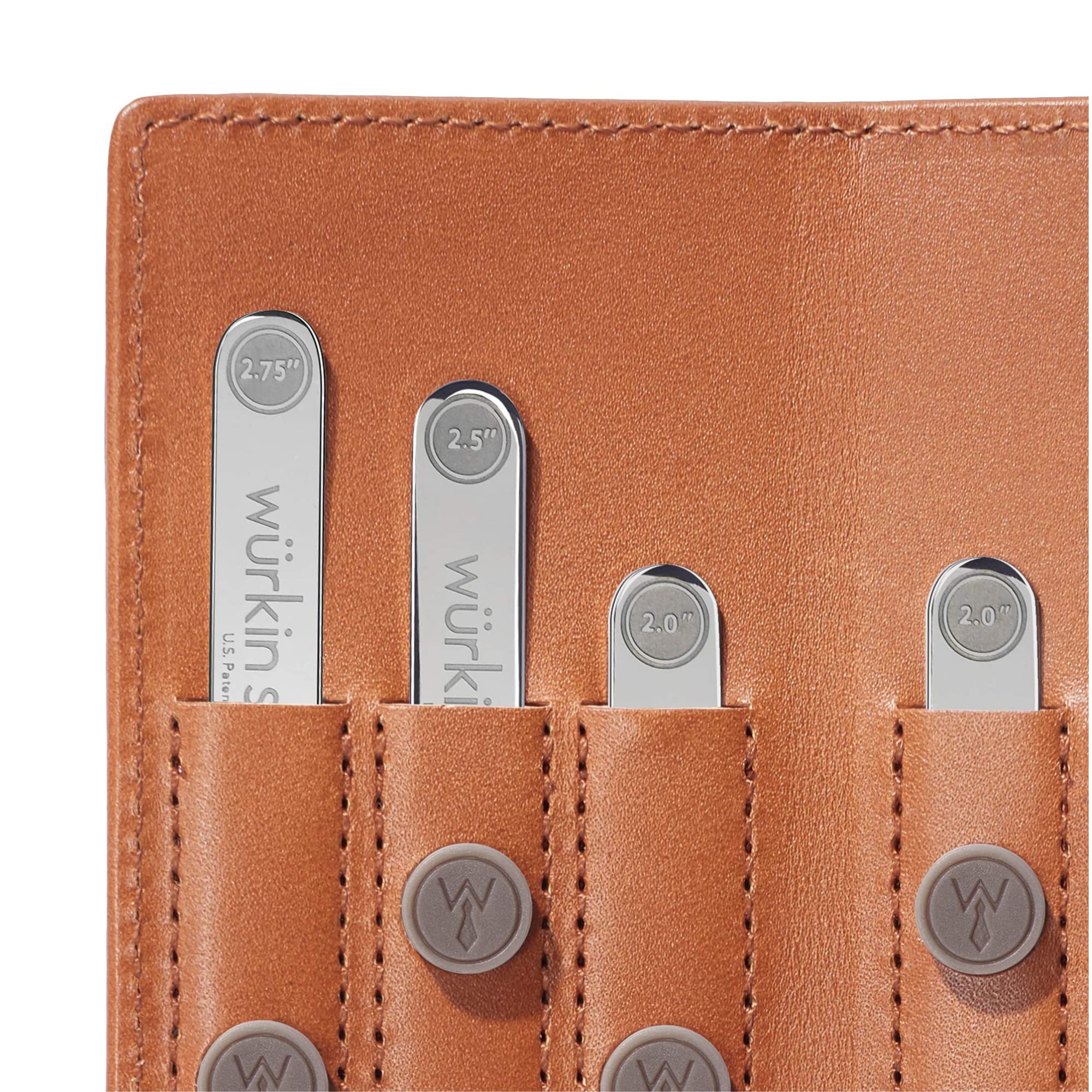 Würkin Stiffs Assorted Power Stays Magnet Collar Stay Travel Set | Tan Leather Wallet Case | Gift for Men | Seen on Shark Tank