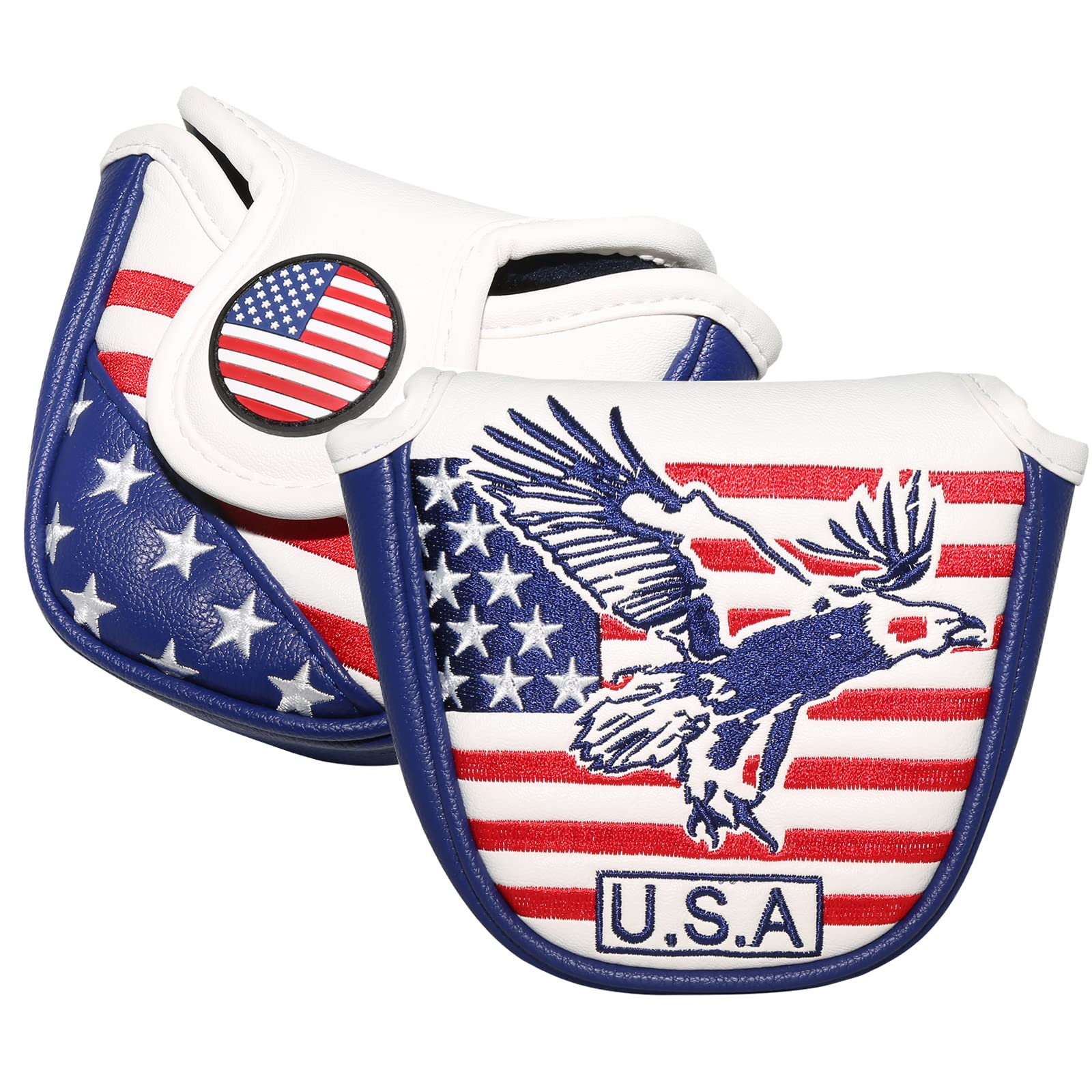 Golf Putter Cover, Golf Club Head Covers Mallet Putter Headcover Synthetic Leather Golf Blade Putter Cover with Magnetic Closure & America USA Style for Golf Putter Covers for Blade Putter Covers