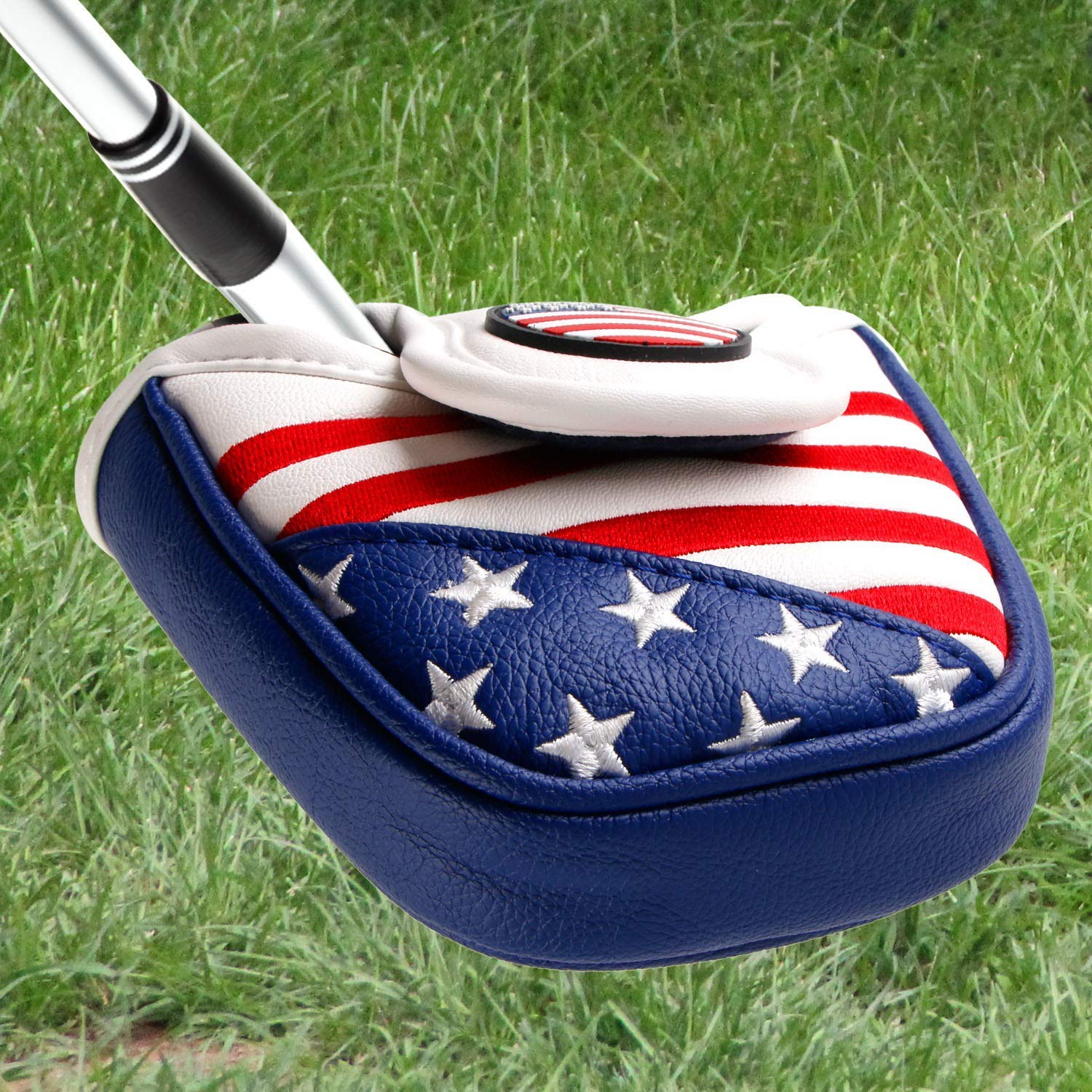 Golf Putter Cover, Golf Club Head Covers Mallet Putter Headcover Synthetic Leather Golf Blade Putter Cover with Magnetic Closure & America USA Style for Golf Putter Covers for Blade Putter Covers