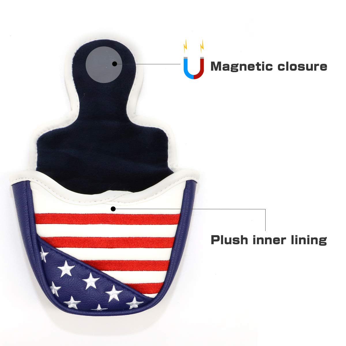 Golf Putter Cover, Golf Club Head Covers Mallet Putter Headcover Synthetic Leather Golf Blade Putter Cover with Magnetic Closure & America USA Style for Golf Putter Covers for Blade Putter Covers