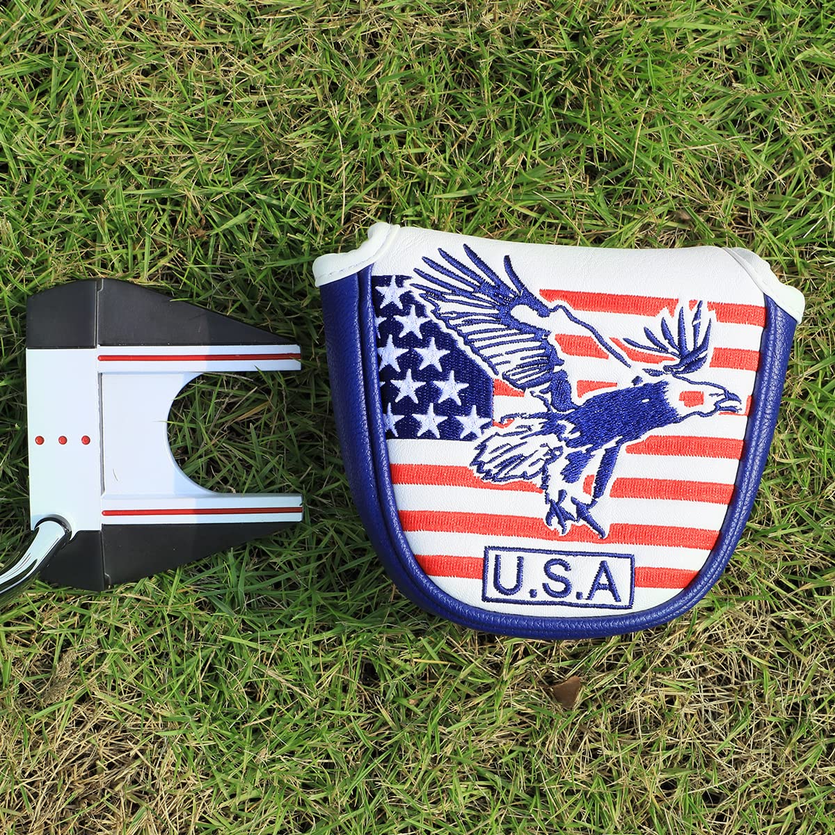 Golf Putter Cover, Golf Club Head Covers Mallet Putter Headcover Synthetic Leather Golf Blade Putter Cover with Magnetic Closure & America USA Style for Golf Putter Covers for Blade Putter Covers