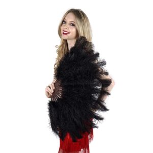 ZUCKER Large Ostrich Floss Feather Hand Fan - Flapper Folding Fan Dance, Wedding Accessory, 1920s Vintage Style Costume Party – Burlesque Showgirl Fan Dance