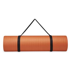 Gaiam Essentials Thick Yoga Mat Fitness & Exercise Mat with Easy-Cinch Carrier Strap, Orange, 72""L X 24""W X 2/5 Inch Thick-10mm