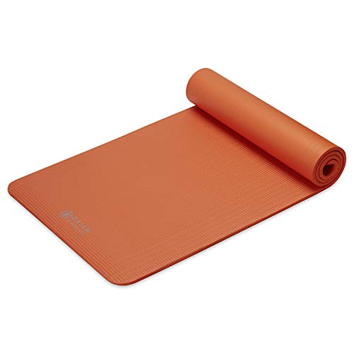 Gaiam Essentials Thick Yoga Mat Fitness & Exercise Mat with Easy-Cinch Carrier Strap, Orange, 72""L X 24""W X 2/5 Inch Thick-10mm