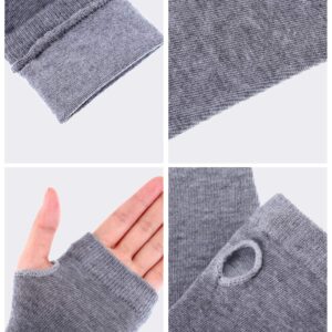 Bememo 4 Pairs Punk Gothic Long Fingerless Gloves Knitted Arm Warmer Elbow Length Gloves Thumb Hole Gloves (Dark Grey, Light Grey, Striped Color)