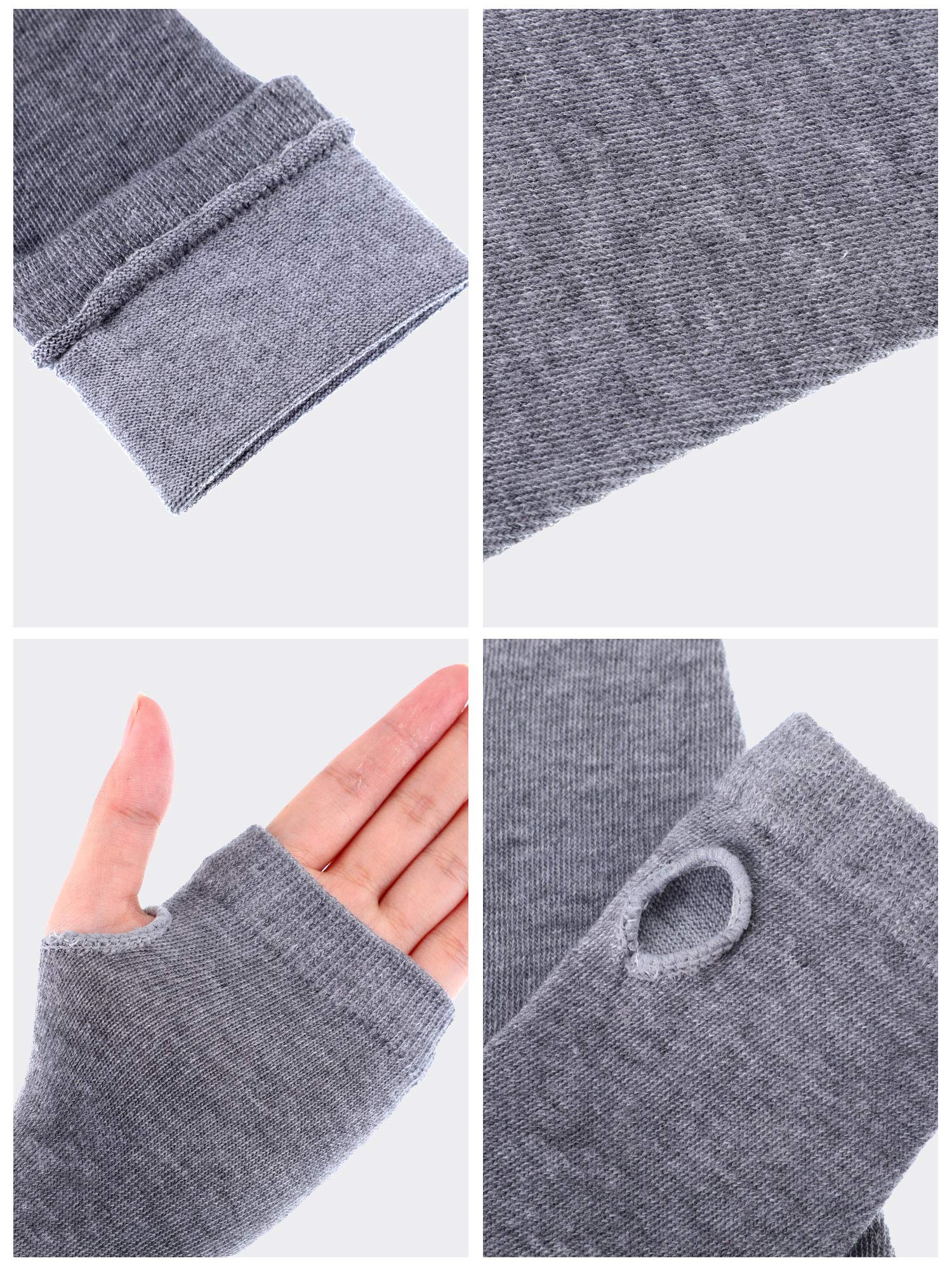 Bememo 4 Pairs Punk Gothic Long Fingerless Gloves Knitted Arm Warmer Elbow Length Gloves Thumb Hole Gloves (Dark Grey, Light Grey, Striped Color)