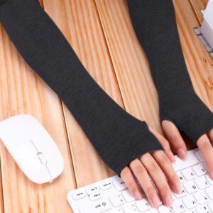 Bememo 4 Pairs Punk Gothic Long Fingerless Gloves Knitted Arm Warmer Elbow Length Gloves Thumb Hole Gloves (Dark Grey, Light Grey, Striped Color)